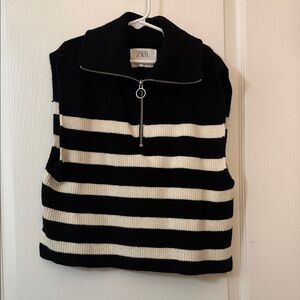 Zara Black and Cream Striped Turtleneck Sweater